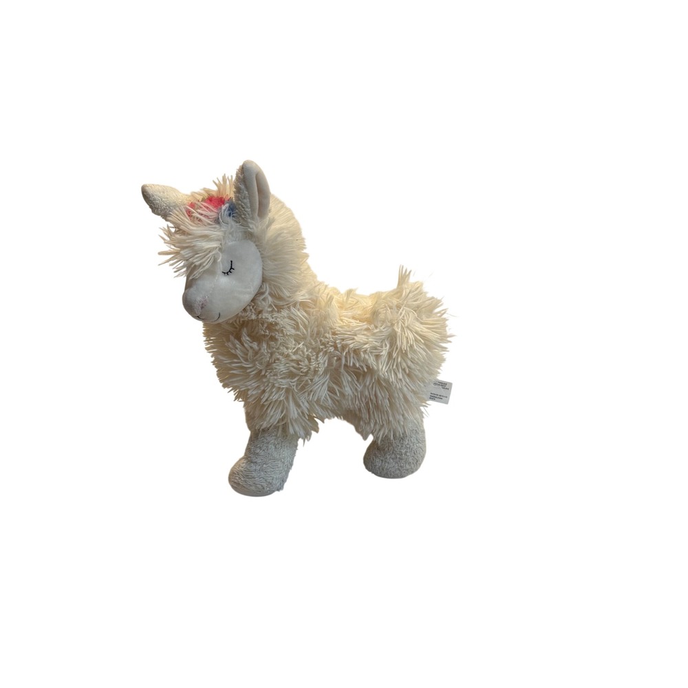 Anthropologie Shaggy Llama Plush Stuffed Animal Cream White Floral Accent 14 in